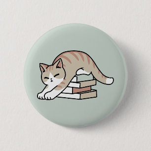 Book Lover Cat Illustration - Curled Up & Cozy 6 Cm Round Badge