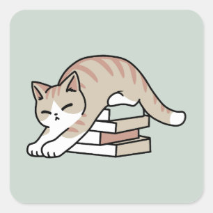 Book Lover Cat Illustration - Curled Up & Cozy Square Sticker
