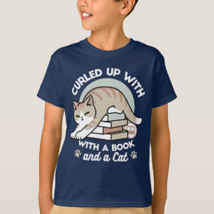 Book Lover Cat Illustration - Curled Up & Cozy T-Shirt