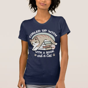 Book Lover Cat Illustration - Curled Up & Cozy T-Shirt