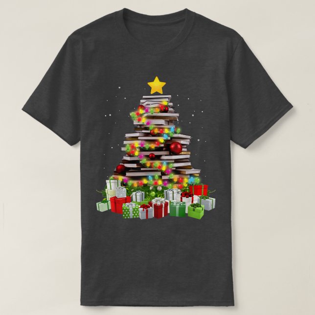 Book Lover Christmas Tree Bookworm Librarian Chris T-Shirt (Design Front)