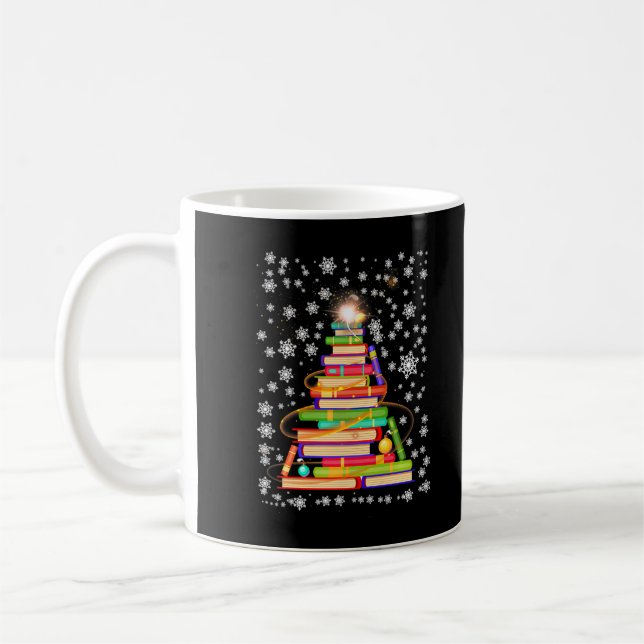 Book Lover Christmas Tree Bookworm Librarian Merry Coffee Mug (Left)