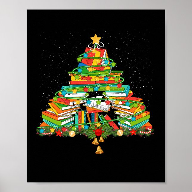 Book Lover Christmas Tree Bookworm Librarian Poster (Front)