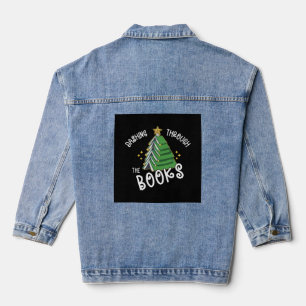 Book Lover Christmas Tree Holiday Reading Denim Jacket