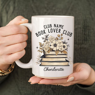 Book Lover Club Boho Mug, Custom Name Gift Coffee Mug