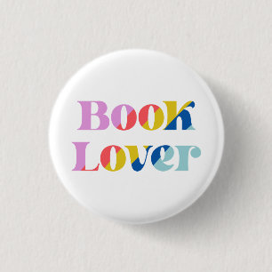 Book lover cute rainbow retro typography colourful 3 cm round badge