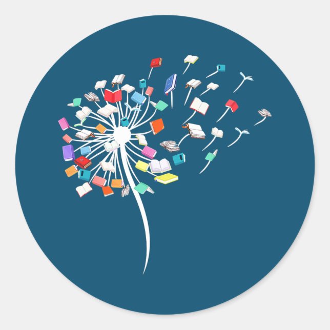 Book Lover Dandelion Librarian Teacher  Classic Round Sticker (Front)