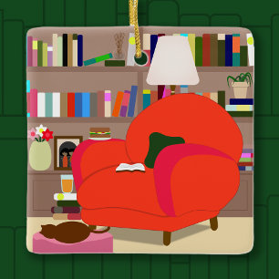 Book Lover Day And Night Reading And Writing Nook  Ceramic Ornament