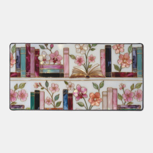 Book Lover Desk Mat Floral Bookshelf Mouse Pad