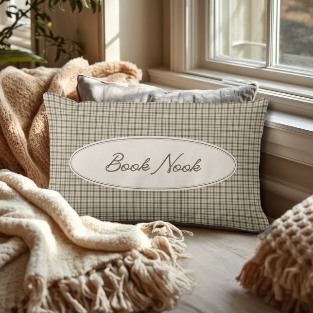 Book Lover Elegant Script Gingham  Lumbar Cushion (Creator Uploaded)