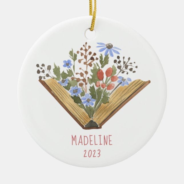 Book Lover Floral Books  Ceramic Ornament (Front)