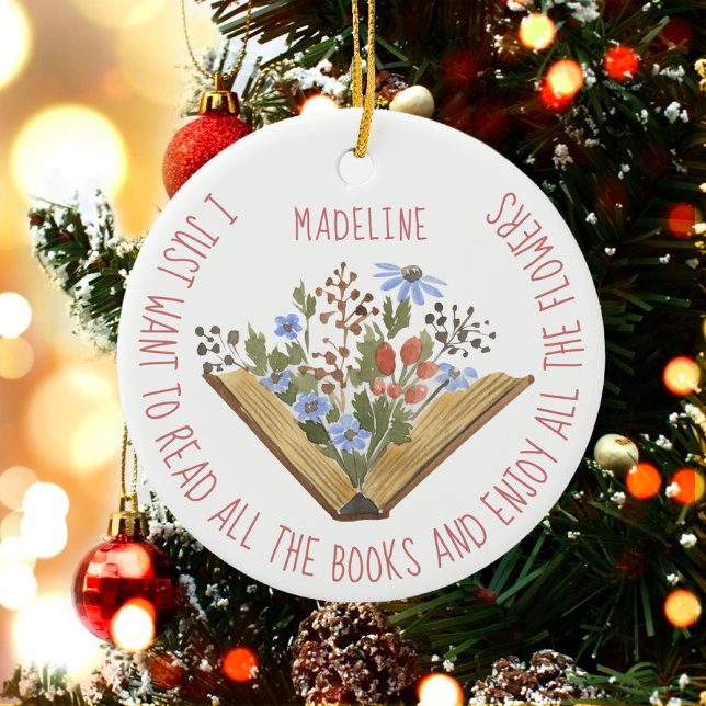 Book Lover Floral Books Reading Ceramic Ornament (Creator Uploaded)