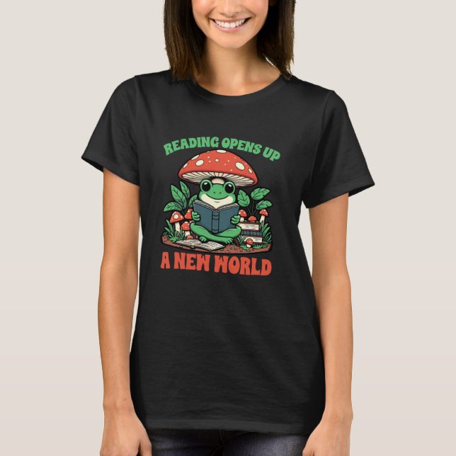 Book Lover Frog Reading Bookish Reading Opens Up A T-Shirt (Front)
