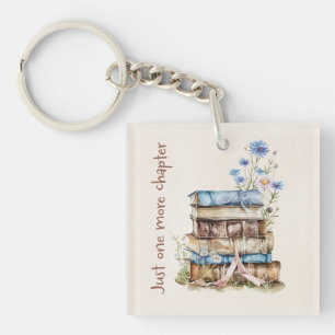 Book Lover Gift with Floral Book Stack Key Ring