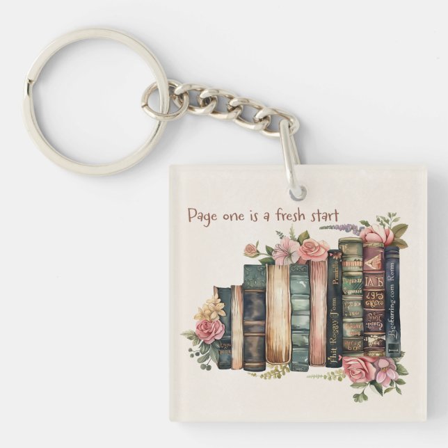 Book Lover Gift with Soft Floral Design Key Ring (Front)