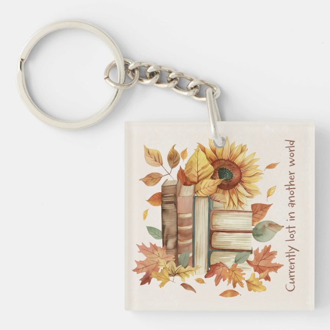 Book Lover Gift with Sunflowers Acrylic Keychain (Front)