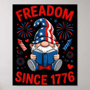 Book Lover Gnome American Patriotic Freadom Poster