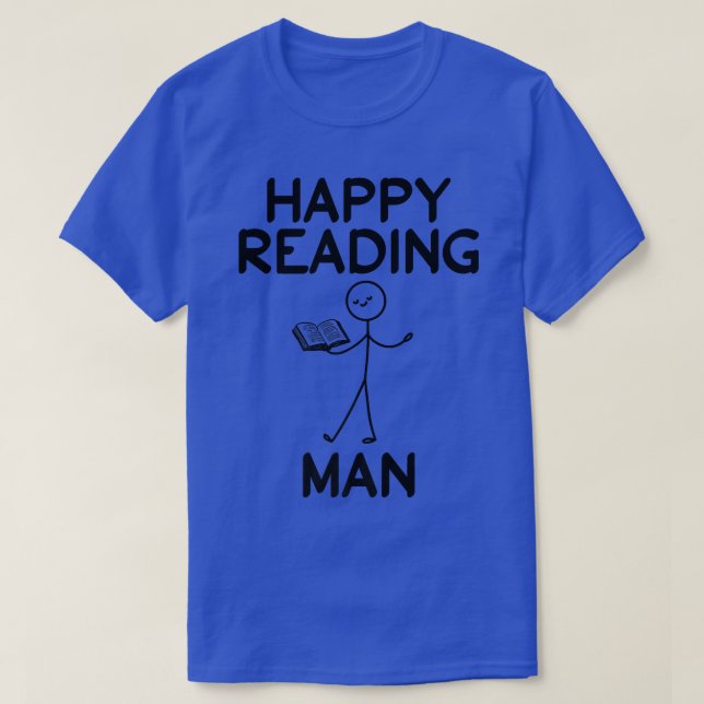 Book Lover Happy Reading Man Stick Figure Book Rea T-Shirt (Design Front)