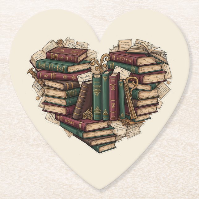 Book Lover Heart Paper Coaster (Front)