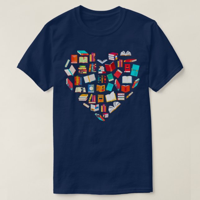 Book Lover Heart Shape Reading Club Librarian Book T-Shirt (Design Front)