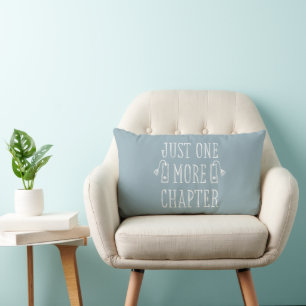 Book Lover Just One More Chapter Typography Blue Lumbar Cushion
