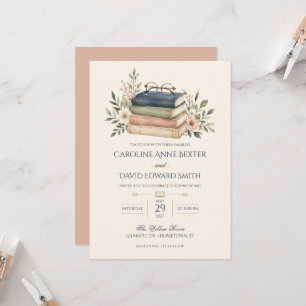 Book Lover Library Reader Romantic Floral Wedding Invitation