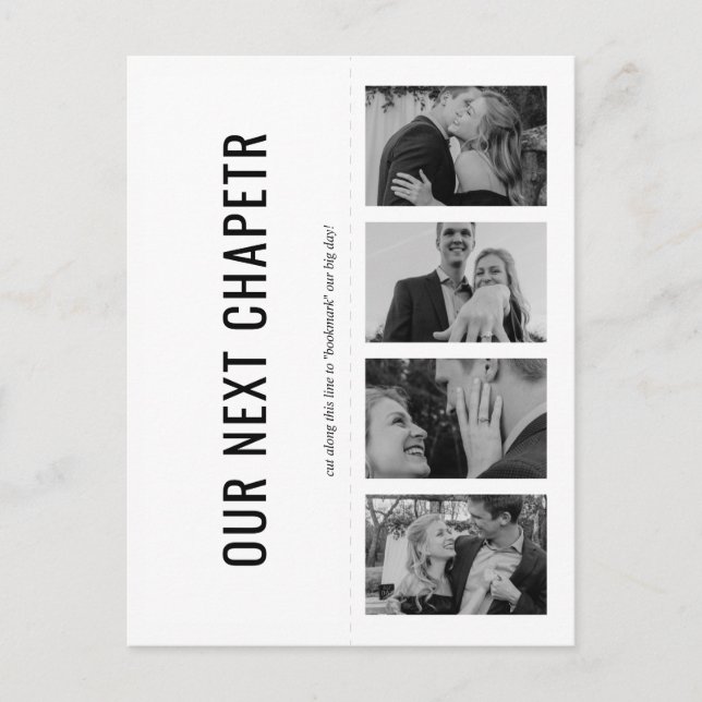 Book Lover Photo Strip Bookmark B&W Save the Date Invitation Postcard (Front)