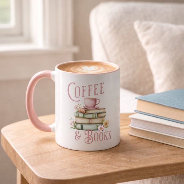 Book Lover Pink Handle Initial Mug (Creator Uploaded)