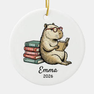 Book Lover present, book lover capybara Ceramic Ornament