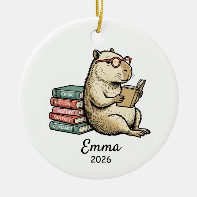 Book Lover present, book lover capybara Ceramic Ornament (Front)