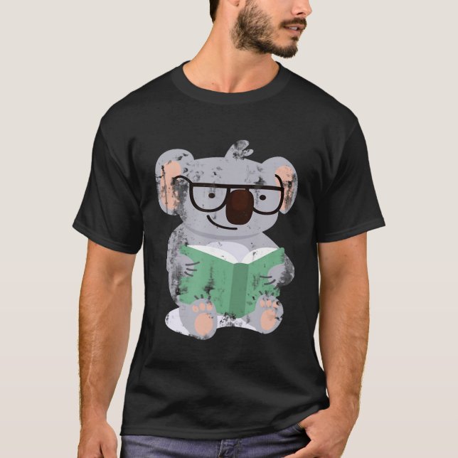 Book Lover Reader Reading Glasses Koala T-Shirt (Front)