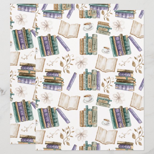 Book Lover Scrapbook Paper in White (Front/Back)