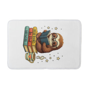 Book Lover Sloth Reading Bookish Library Read Book Bath Mat