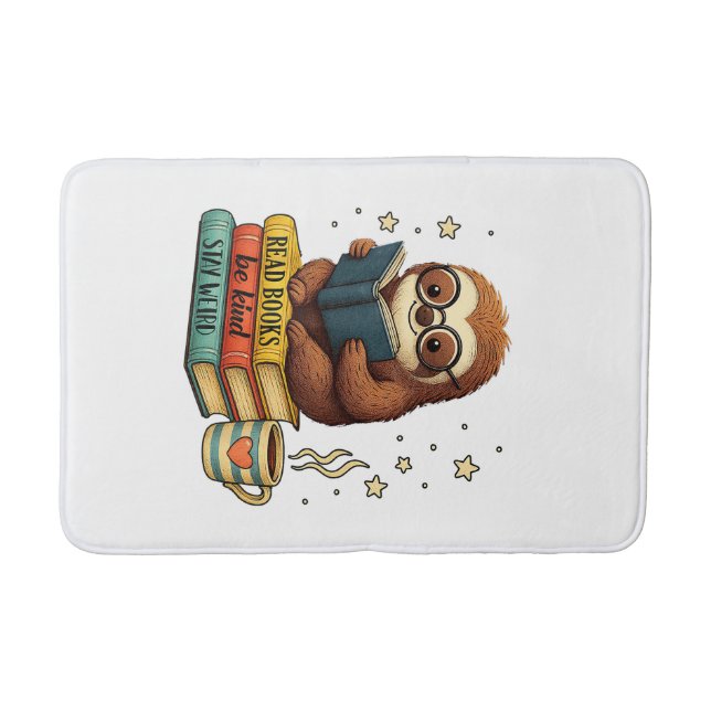 Book Lover Sloth Reading Bookish Library Read Book Bath Mat (Front)