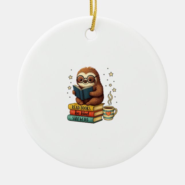 Book Lover Sloth Reading Bookish Library Read Book Ceramic Ornament (Front)