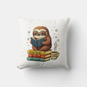 Book Lover Sloth Reading Bookish Library Read Book Cushion