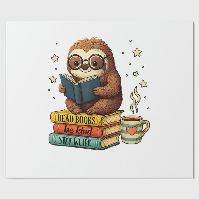 Book Lover Sloth Reading Bookish Library Read Book Wrapping Paper (Flat)