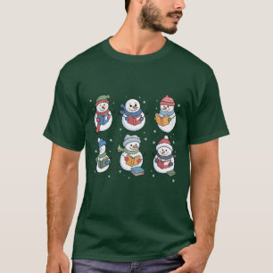 Book Lover Snowman Reading Gift Teacher Winter T-Shirt