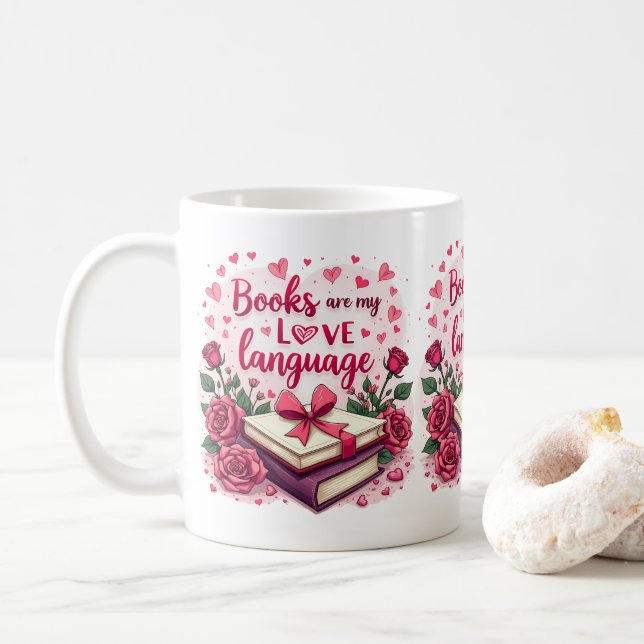 Book Lover Valentine Romantic Reading Aesthetic Coffee Mug (With Donut)