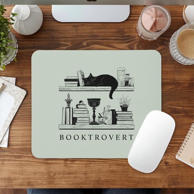 Book Lover's Black Cat Booktrovert Mouse Pad (Creator Uploaded)