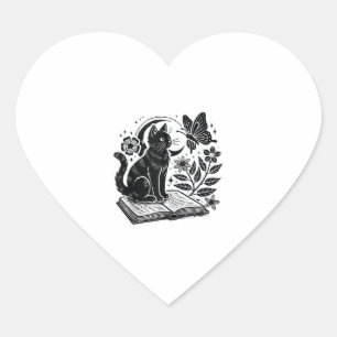Book Lovers Cat Bookworms Booknerds Halloween Blac Heart Sticker