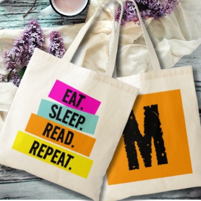 Book Lover's Eat Sleep Read Repeat Monogram Tote Bag (Creator Uploaded)