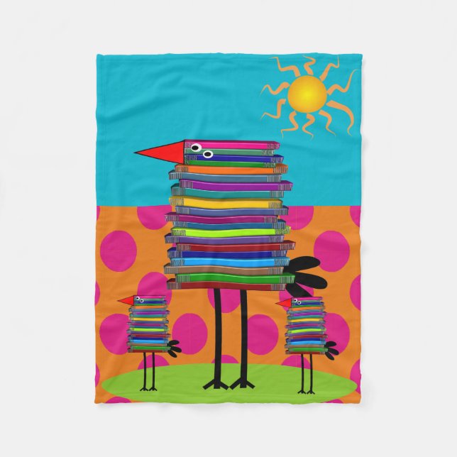 Book Lovers Fleece Blanket Whimsical Book Birds (Front)