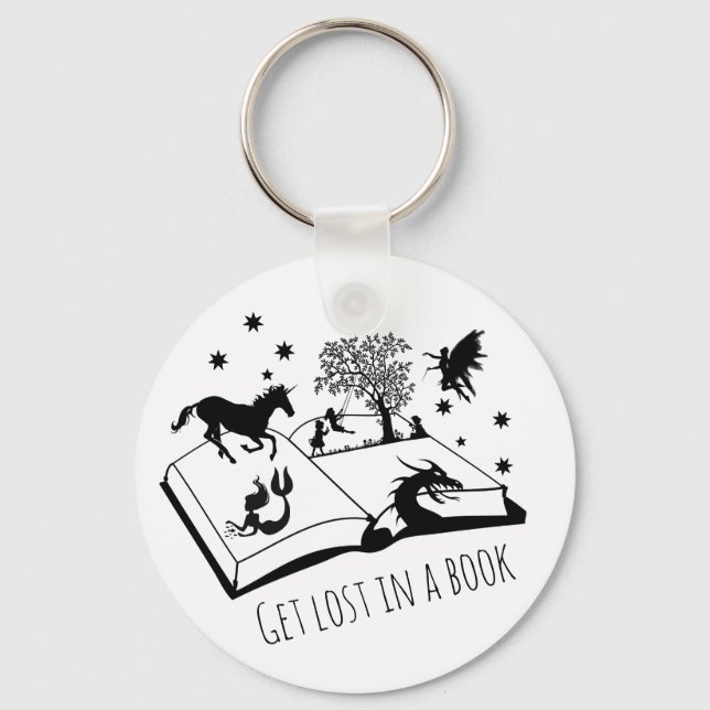 Book Lovers Get Lost in a Book Art Key Ring (Front)