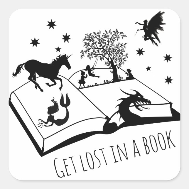 Book Lovers Get Lost in a Book Art Square Sticker (Front)