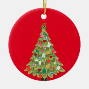 Book lovers happy dream Christmas tree fun Ceramic Ornament