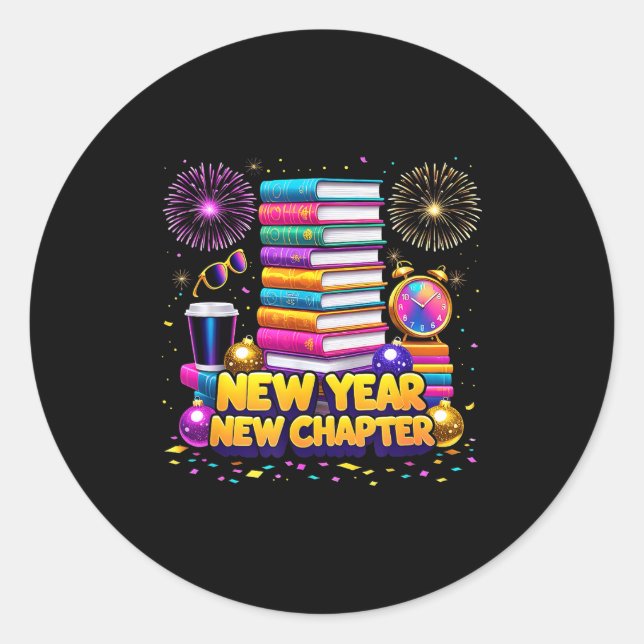 Book Lovers Happy New Year Chapter 2026 Bookworm F Classic Round Sticker (Front)