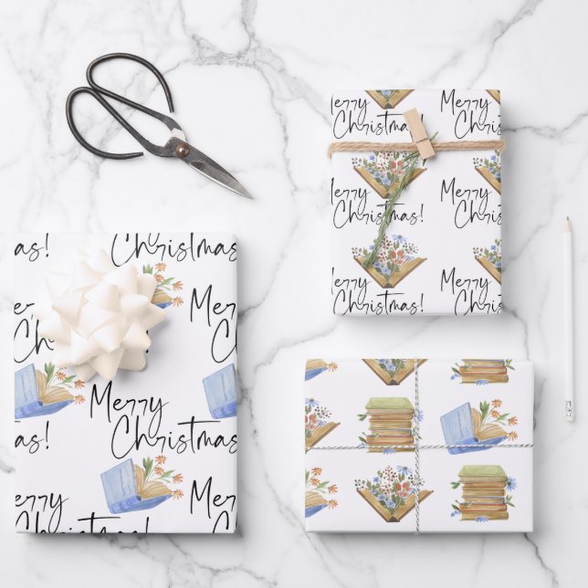 Book Lovers Merry Christmas  Wrapping Paper Sheet (Front)