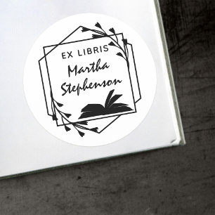 Book lover's Modern Botanical Geometric Ex Libris Classic Round Sticker