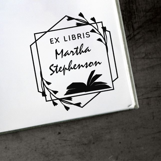 Book lover's Modern Botanical Geometric Ex Libris Self-inking Stamp (Creator Uploaded)
